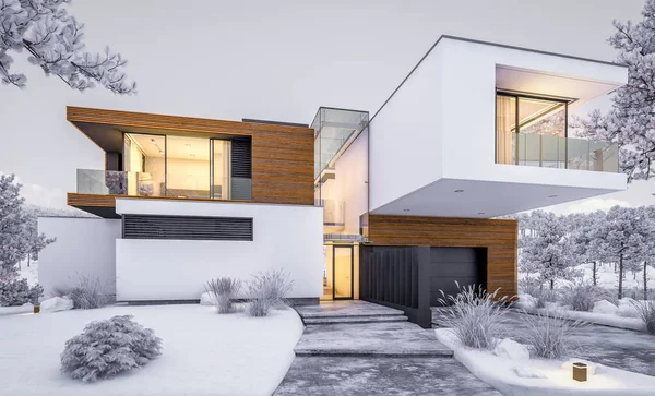 Weergave Van Modern Gezellig Huis Aan Rivier Met Garage Koele — Stockfoto