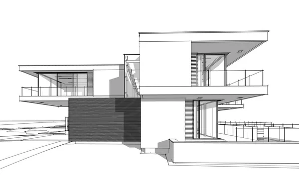 Desenho Renderização Casa Aconchegante Moderna Pelo Rio Com Garagem Para — Fotografia de Stock