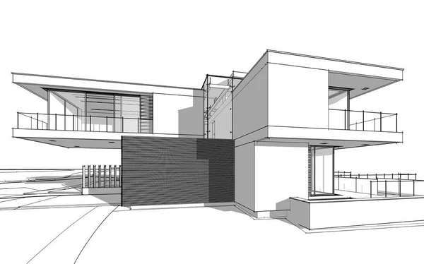 Croquis Rendu Maison Confortable Moderne Bord Rivière Avec Garage Vendre — Photo