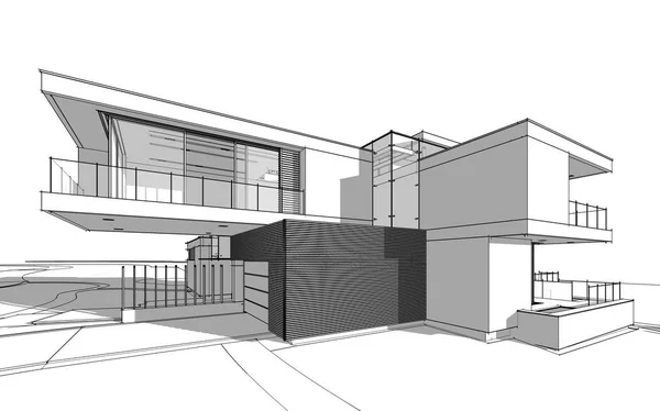 Рендеринг Эскиз Современного Уютного Дома Реки Гаражом Продажу Аренду Эскиз — стоковое фото