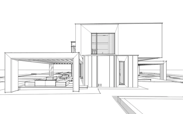 Рендеринг Эскиз Современного Уютного Дома Реки Гаражом Продажу Аренду Эскиз — стоковое фото