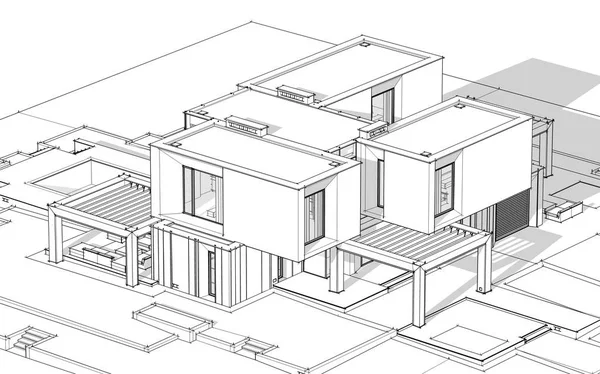 Representación Boceto Casa Acogedora Moderna Junto Río Con Garaje Venta —  Fotos de Stock