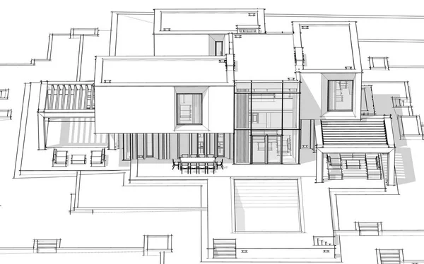 Representación Boceto Casa Acogedora Moderna Junto Río Con Garaje Venta — Foto de Stock