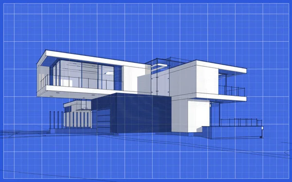 Rendering Schizzo Casa Moderna Accogliente Con Garage Vendita Affitto Schizzo — Foto Stock