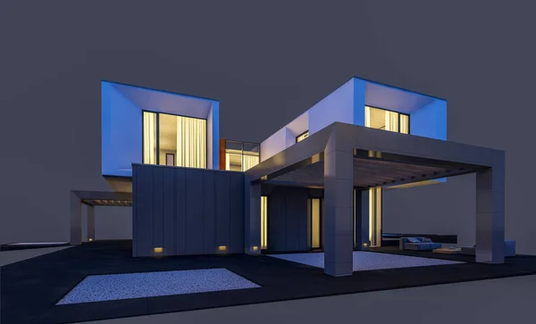 Rendering Moderna Casa Accogliente Sul Fiume Con Garage Vendita Affitto — Foto Stock