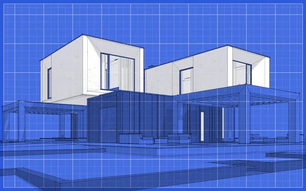 Bahçe Garaj Satılık Kiralık Ile Modern Rahat Evde Işleme Sketch — Stok fotoğraf