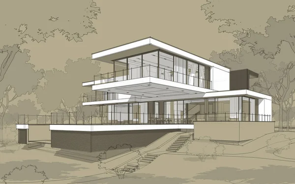 Desenho Renderização Casa Aconchegante Moderna Com Garagem Para Venda Aluguel — Fotografia de Stock