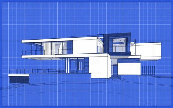 Representación Boceto Casa Acogedora Moderna Con Garaje Venta Alquiler Dibujo —  Fotos de Stock