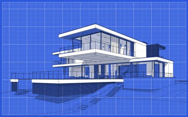 Desenho Renderização Casa Aconchegante Moderna Com Garagem Para Venda Aluguel — Fotografia de Stock