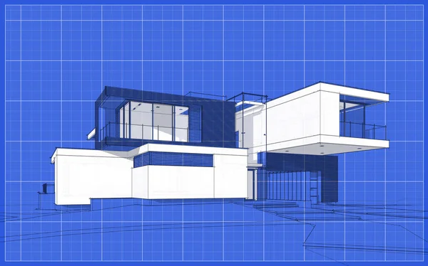 Representación Boceto Casa Acogedora Moderna Con Garaje Venta Alquiler Dibujo — Foto de Stock