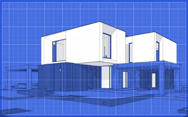 Bahçe Garaj Satılık Kiralık Ile Modern Rahat Evde Işleme Sketch — Stok fotoğraf