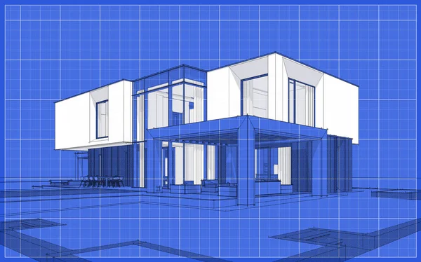 Bahçe Garaj Satılık Kiralık Ile Modern Rahat Evde Işleme Sketch — Stok fotoğraf