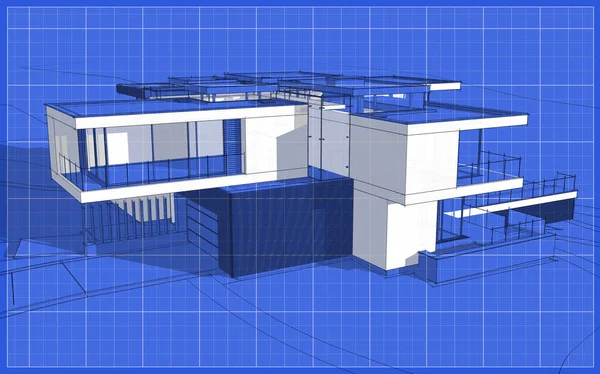 Weergave Schets Van Modern Gezellig Huis Met Garage Koop Huur — Stockfoto