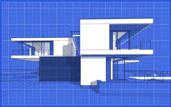 Weergave Schets Van Modern Gezellig Huis Met Garage Koop Huur — Stockfoto