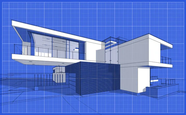 Sketsa Rumah Modern Yang Nyaman Dengan Garasi Yang Dijual Atau — Stok Foto