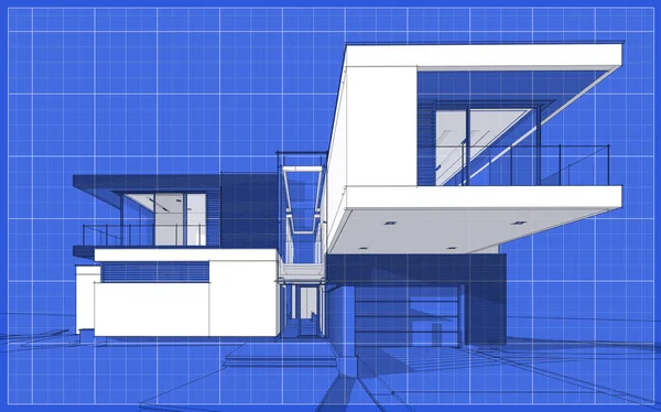 Рендеринг Эскиз Современного Уютного Дома Гаражом Продажу Аренду Графический Эскиз — стоковое фото