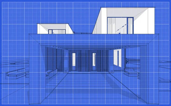 Bahçe Garaj Satılık Kiralık Ile Modern Rahat Evde Işleme Sketch — Stok fotoğraf