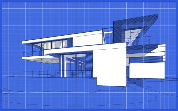 Rendering Skizze Von Modernen Gemütlichen Haus Mit Garage Zum Verkauf — Stockfoto