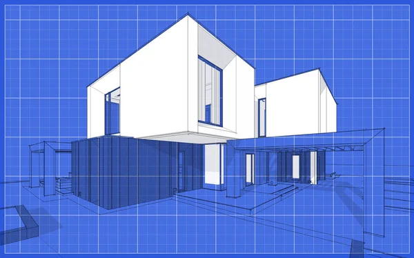 Representación Boceto Casa Acogedora Moderna Jardín Con Garaje Venta Alquiler — Foto de Stock