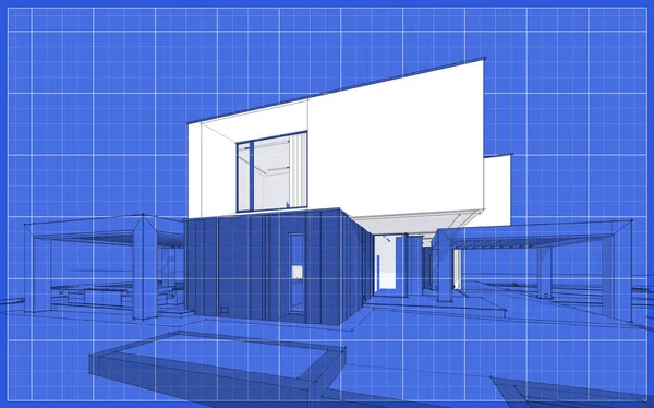 Croquis Rendu Maison Confortable Moderne Dans Jardin Avec Garage Vendre — Photo