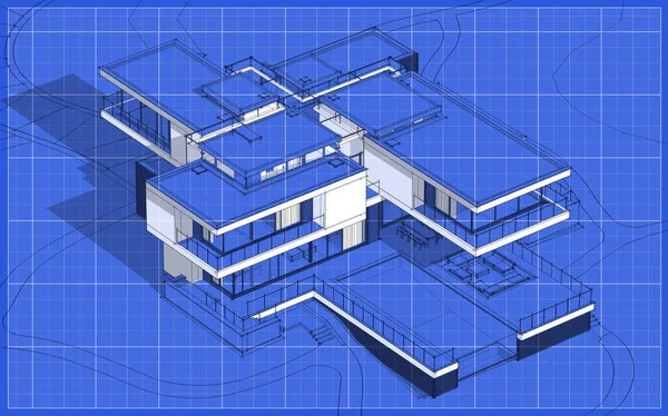 Рендеринг Эскиз Современного Уютного Дома Гаражом Продажу Аренду Графический Эскиз — стоковое фото