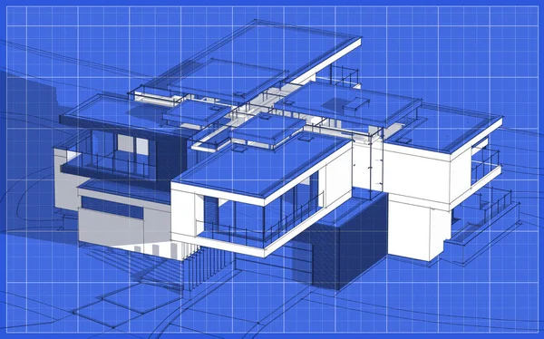 Рендеринг Эскиз Современного Уютного Дома Гаражом Продажу Аренду Графический Эскиз — стоковое фото