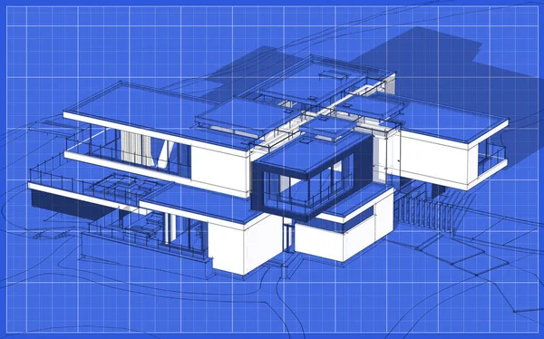 Weergave Schets Van Modern Gezellig Huis Met Garage Koop Huur — Stockfoto