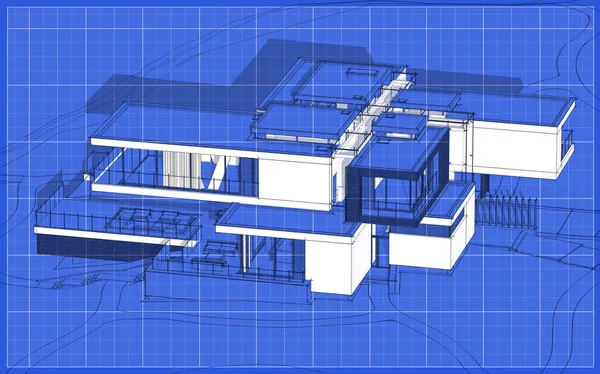 Rendering Schizzo Casa Moderna Accogliente Con Garage Vendita Affitto Schizzo — Foto Stock