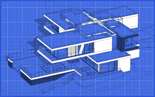 Weergave Schets Van Modern Gezellig Huis Met Garage Koop Huur — Stockfoto