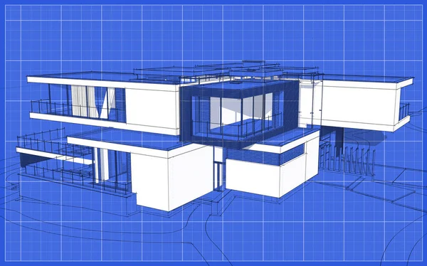 Representación Boceto Casa Acogedora Moderna Con Garaje Venta Alquiler Dibujo — Foto de Stock