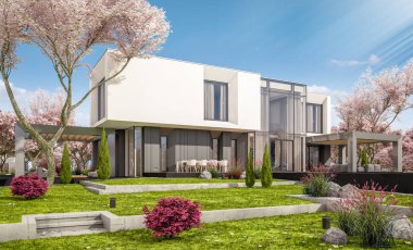 modern bahar bahçe evde 3D render