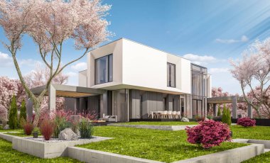 modern bahar bahçe evde 3D render