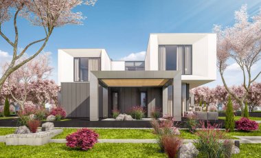 modern bahar bahçe evde 3D render