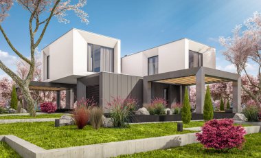 modern bahar bahçe evde 3D render
