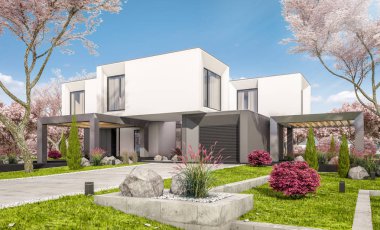 modern bahar bahçe evde 3D render