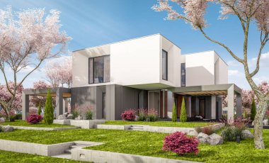 modern bahar bahçe evde 3D render