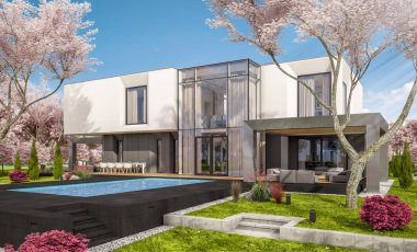 modern bahar bahçe evde 3D render