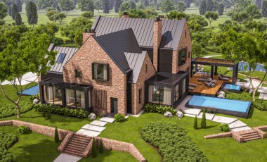 modern klinker ev havuzları havuz ile 3D render