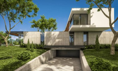 modern ev havuzlu tepede 3D render
