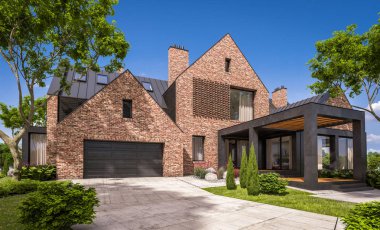 modern klinker ev havuzları havuz ile 3D render