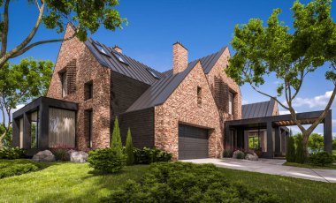 modern klinker ev havuzları havuz ile 3D render