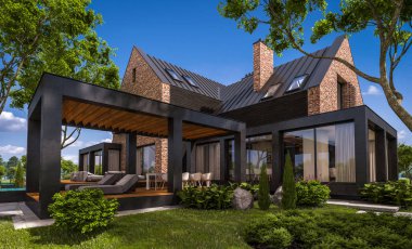 modern klinker ev havuzları havuz ile 3D render