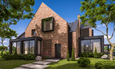 modern klinker ev havuzları havuz ile 3D render