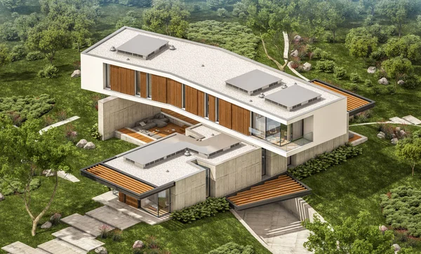 3D Rendering von modernem Haus auf dem Hügel mit Pool — Stockfoto