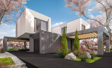 modern bahar bahçe evde 3D render