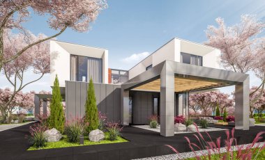 modern bahar bahçe evde 3D render