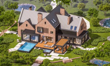 modern klinker ev havuzları havuz ile 3D render