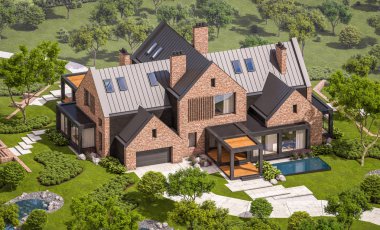 modern klinker ev havuzları havuz ile 3D render