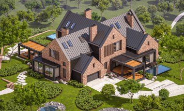 modern klinker ev havuzları havuz ile 3D render