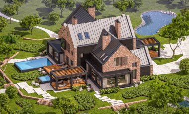 modern klinker ev havuzları havuz ile 3D render